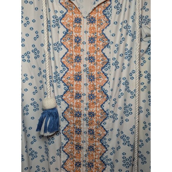 Cabana Life Womens L Colorful Peasant Cover Up Dress Resort Swim Blue Orange - Picture 3 of 10